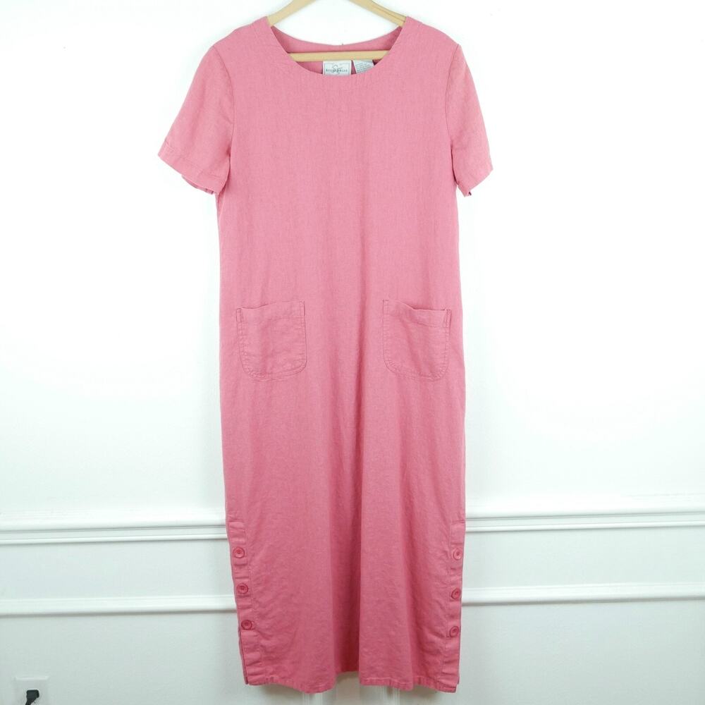 Vintage Size 10 Dress Linen Blend‎ Pink Midi Maxi Modest Minimal Beachy 90s